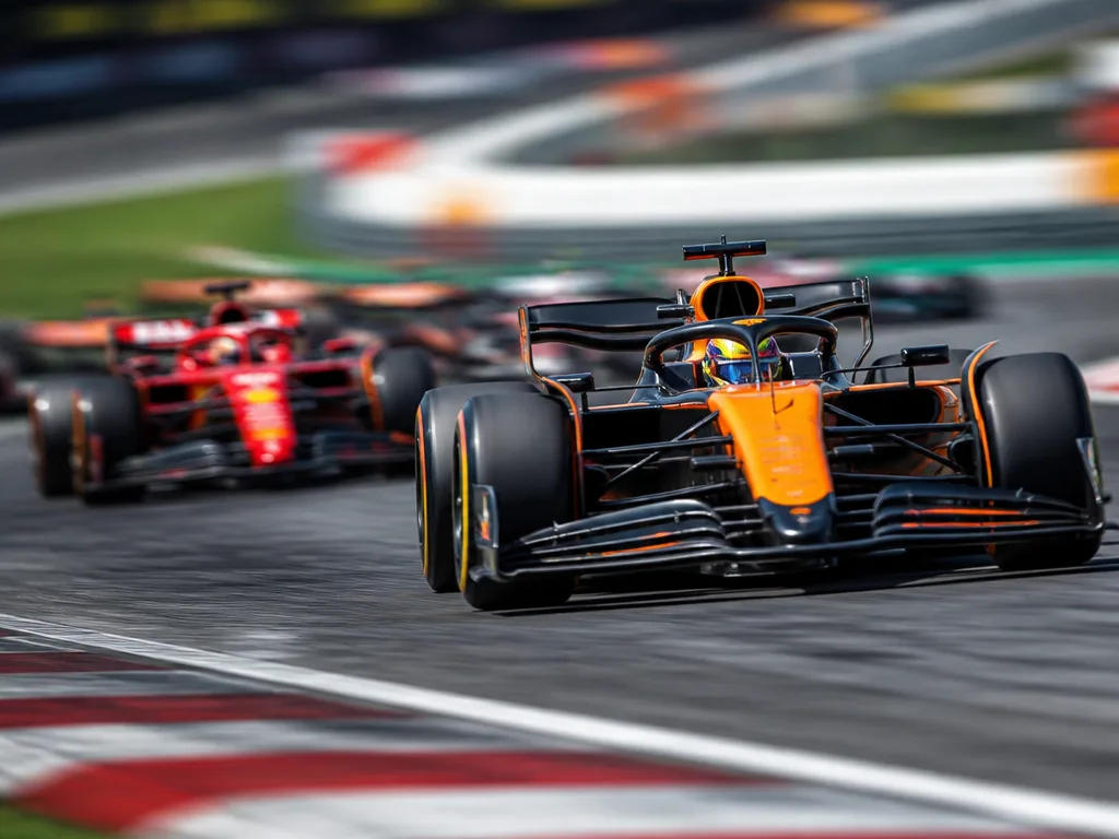 Formel 1-bilar i höghastighetsrace på circuit med rörelseoskärpa